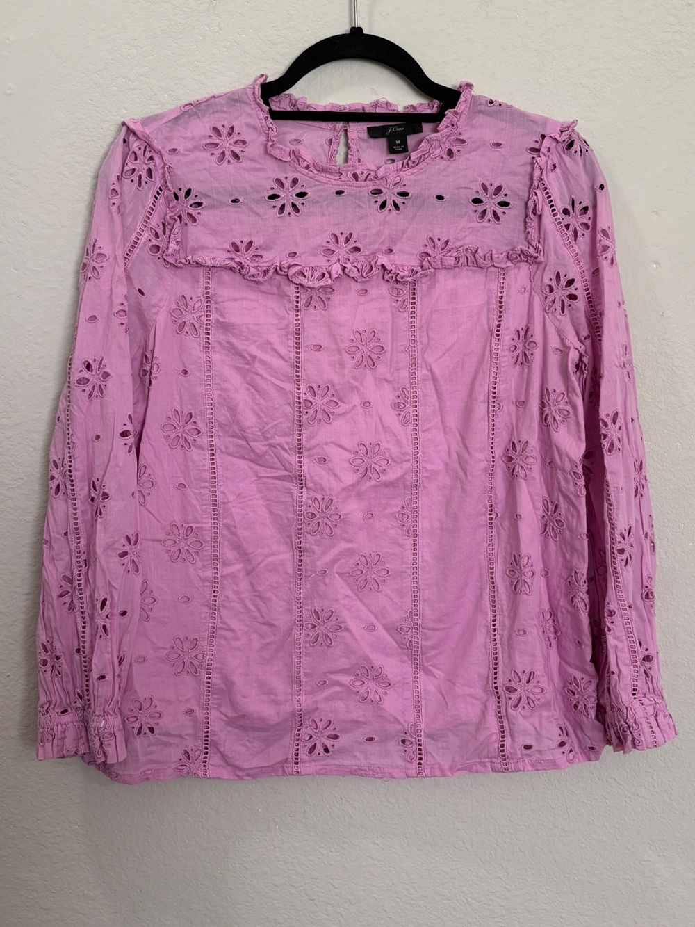 J. Crew Lilac Eyelet Ruffle Long Sleeve Blouse Size Medium
